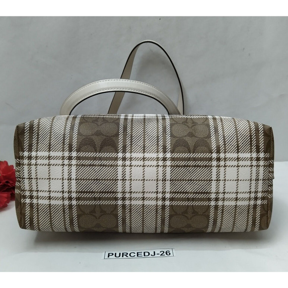 Coach Gallery Tote Bag In Signature Canvas With Hunting Fishing Plaid Print - Picture 8 of 16